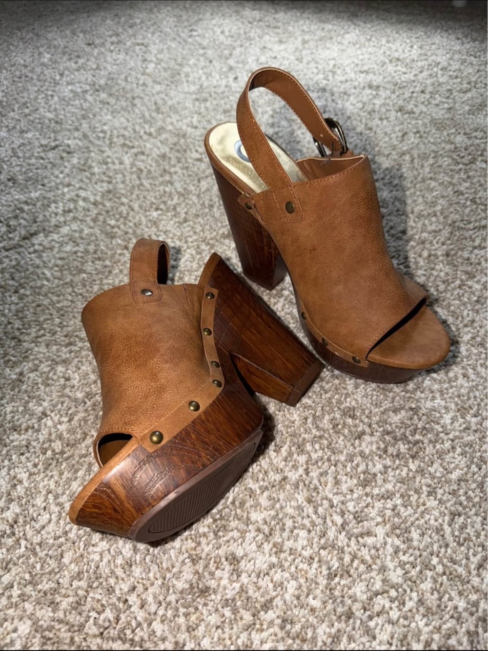 G by Guess Tan Brown Platform Slingback Heels